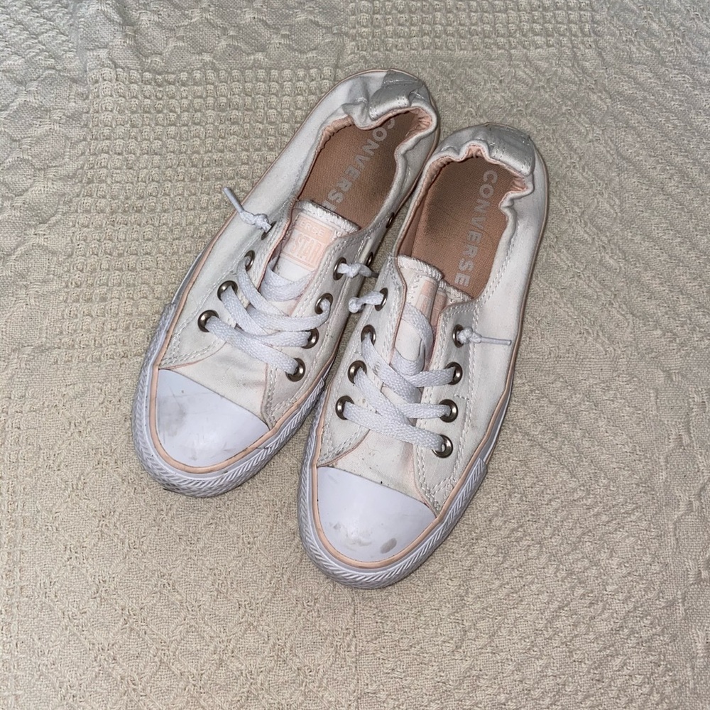 Coral and white converse
